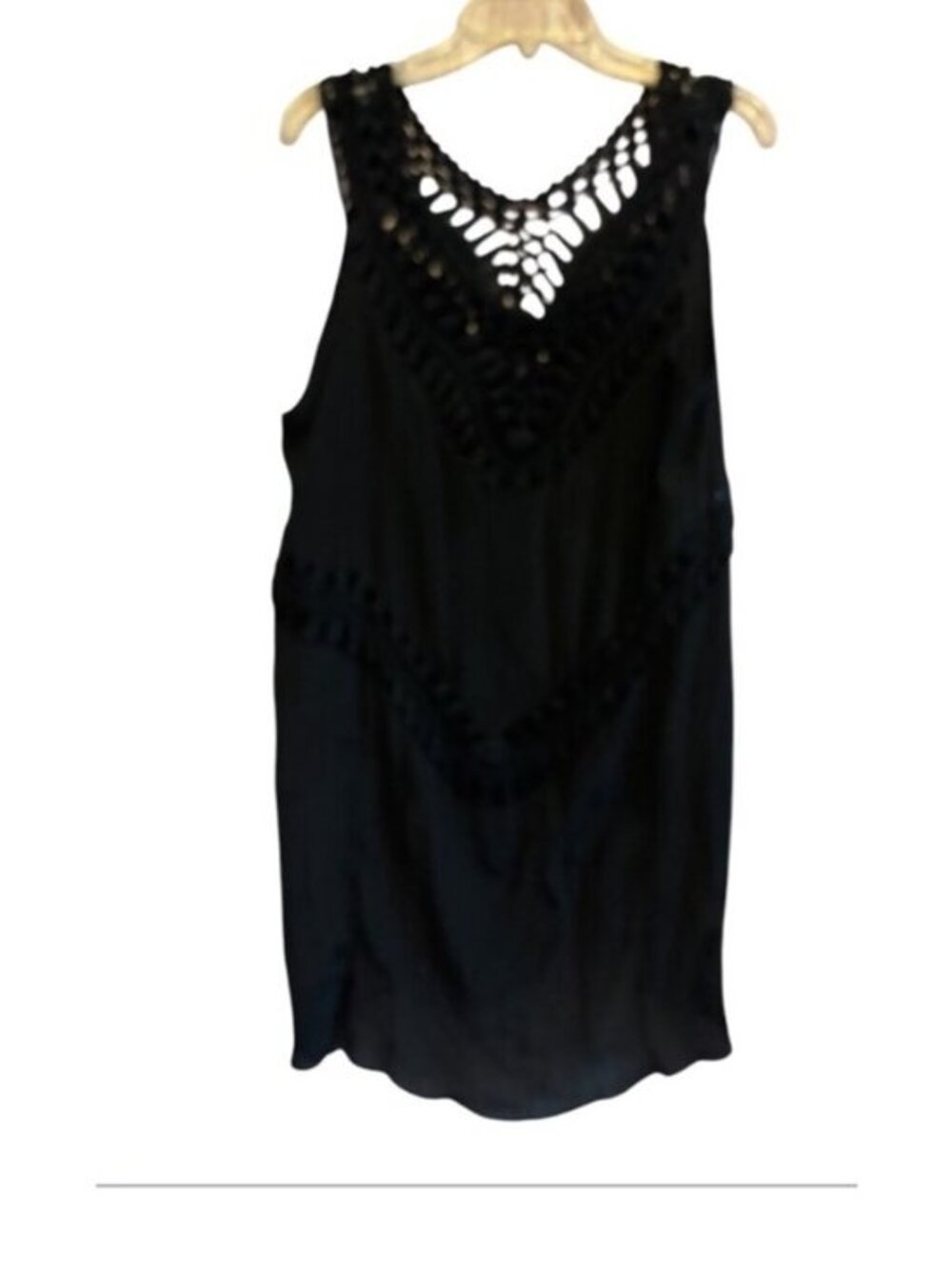 SHEIN Black Crocheted Neckline and Accents Long Linen Sleeveless Top Size Large